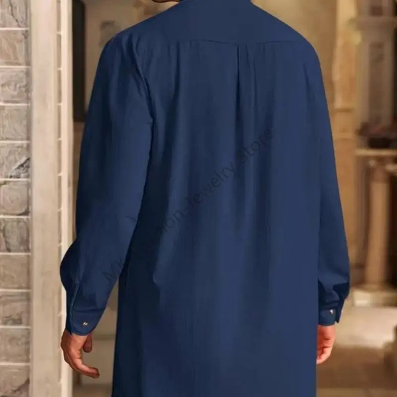 Q6PF Fashion Long Sleeve Men Thobe Ethnic Shirt Ramadans Gown Moroccan Robe