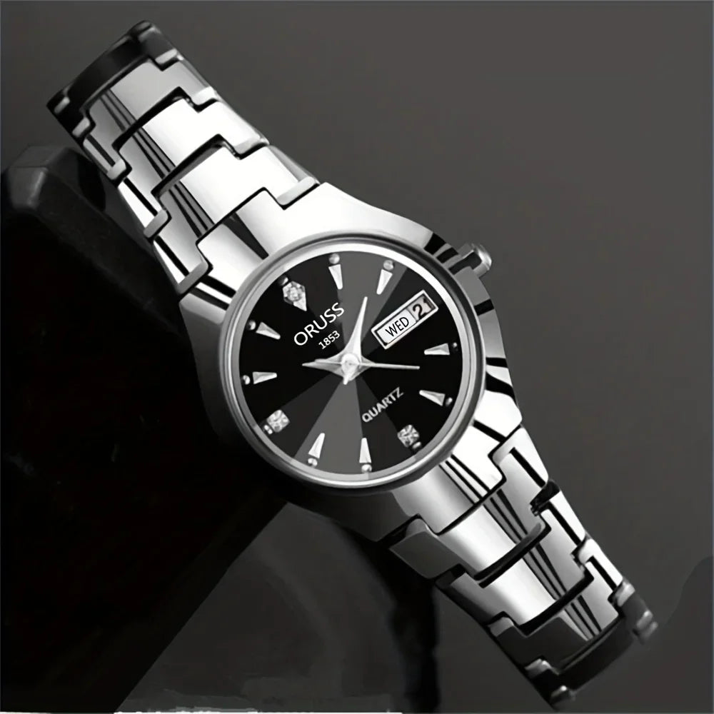 2pcs Couples Dial Cutting Quartz Watch Business Fashion Analog Calendar Wrist Watch Valentines Gift For Men Women Date Watch
