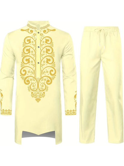 Muslim Robe Black White Yellow Navy Blue Long-Sleeved Trousers The Traditional Dress of Arab Men 3D Pattern Printing