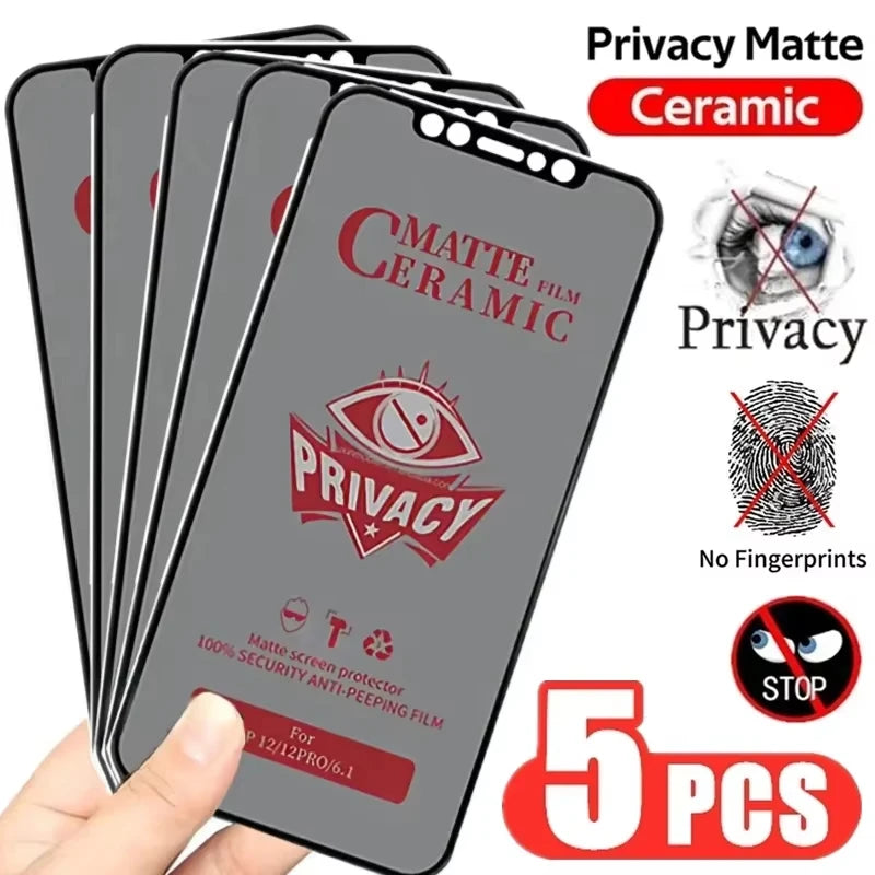 1-5PCS Matte Privacy Screen Protectors For iPhone 17 16 15 Pro Max 14 13 12 11 17Air X XR XS 7 8 Plus SE Anti Spy Ceramic Film