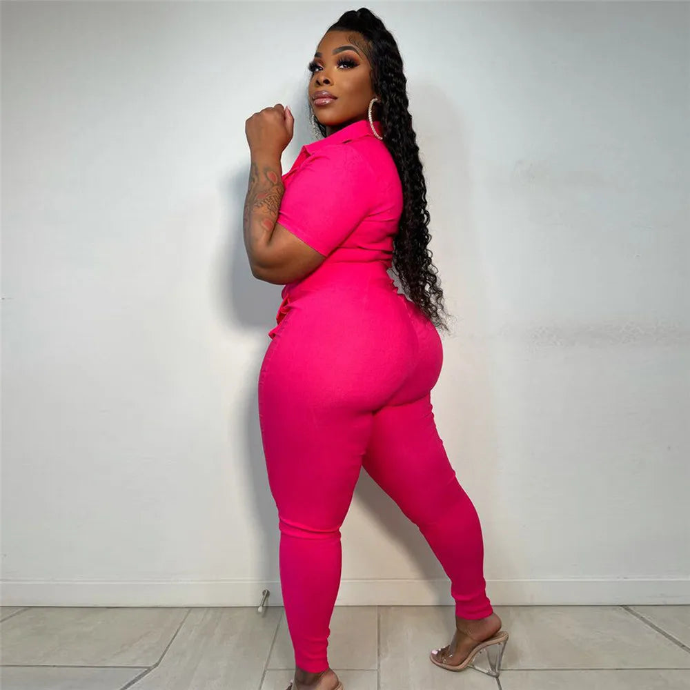 Wmstar Jumpsuit Women Summer Romper V Neck Zipper Short Sleeves Solid Pockets One Piece Outfits Bodysuit Wholesale Dropshipping