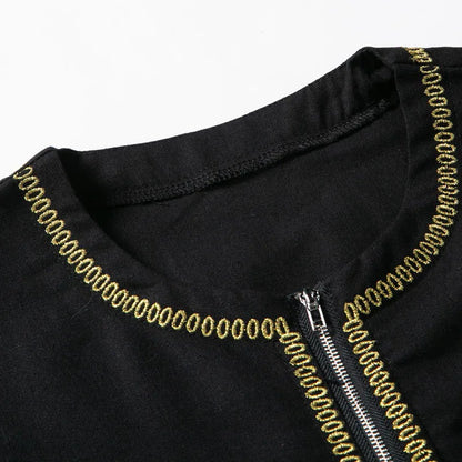 New Men's Round Collar Embroidered Robe Fashion Male Halloween Trend Black Long Coats