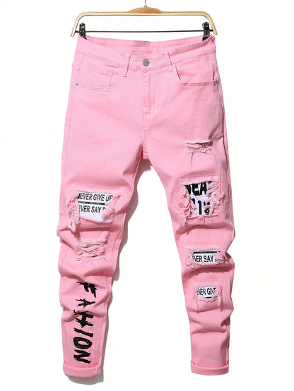 Jean Slim en Denim Lourd Stretch LVCCCI'S – Style Preppy &amp; Finitions Lettrées