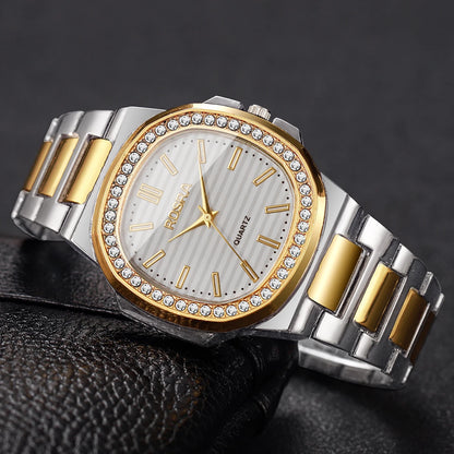 Luxury Rhinestone Men Business Watches Fashion Square Dial Steel Band Male's Quartz Wristwatch Reloj Hombre（Without Box）