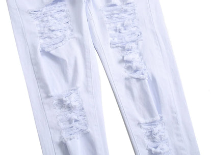 Jean Slim Hip-Hop ZHANLINWU 499 – Style Distressed, Détails Déchirés &amp; Confort Denim