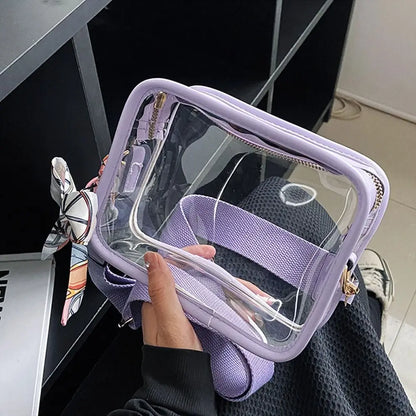 Fashion Shoulder Messenger Bag Transparent Crossbody Bag for Women Girls PVC Jelly Handbag (Excluding Ribbons)