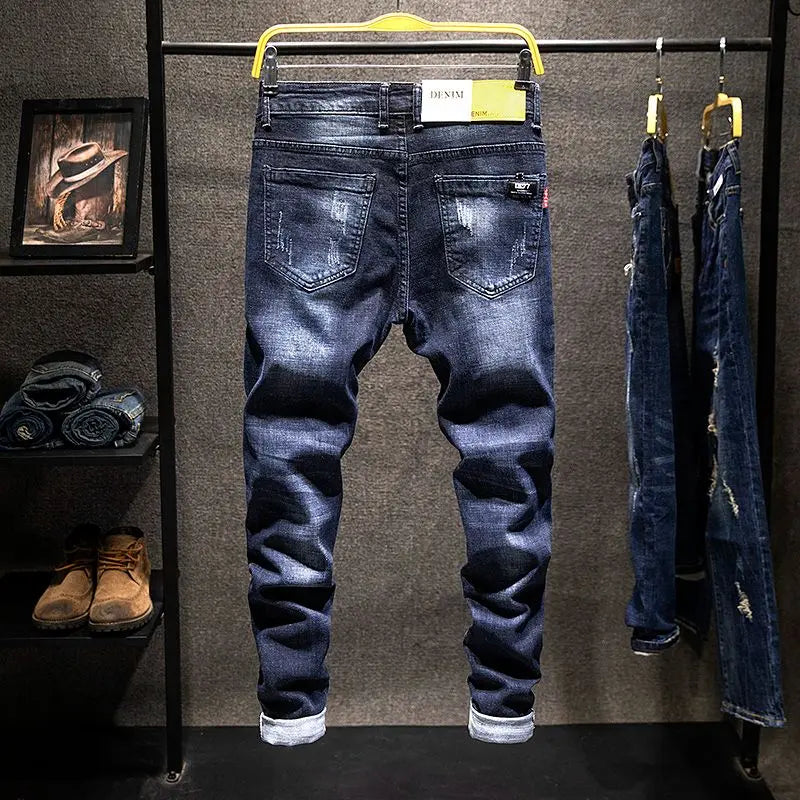 Jean Slim Déchiré Usé Tsingyi – Style Casual, Effet Moustache &amp; Confort Stretch