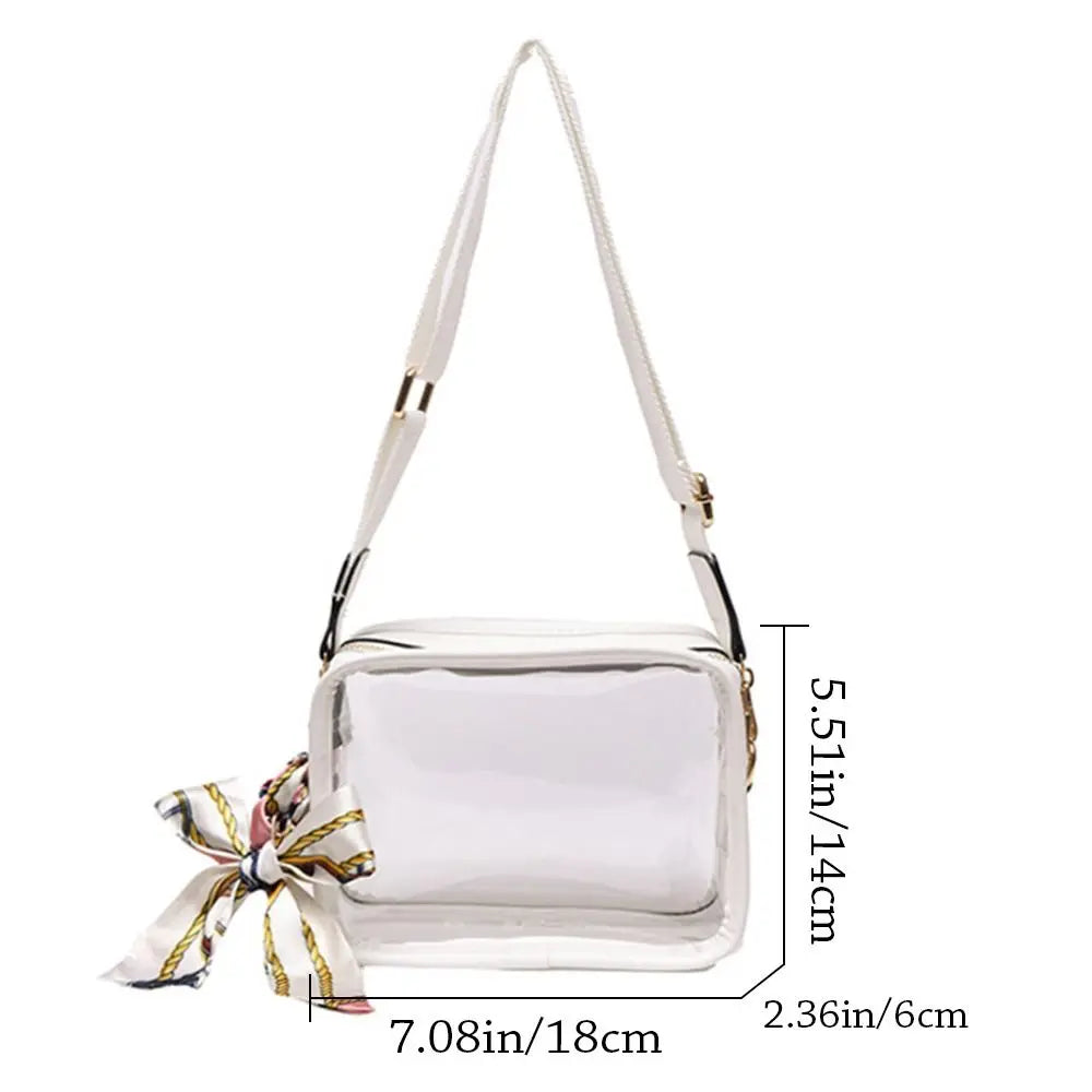 Fashion Shoulder Messenger Bag Transparent Crossbody Bag for Women Girls PVC Jelly Handbag (Excluding Ribbons)