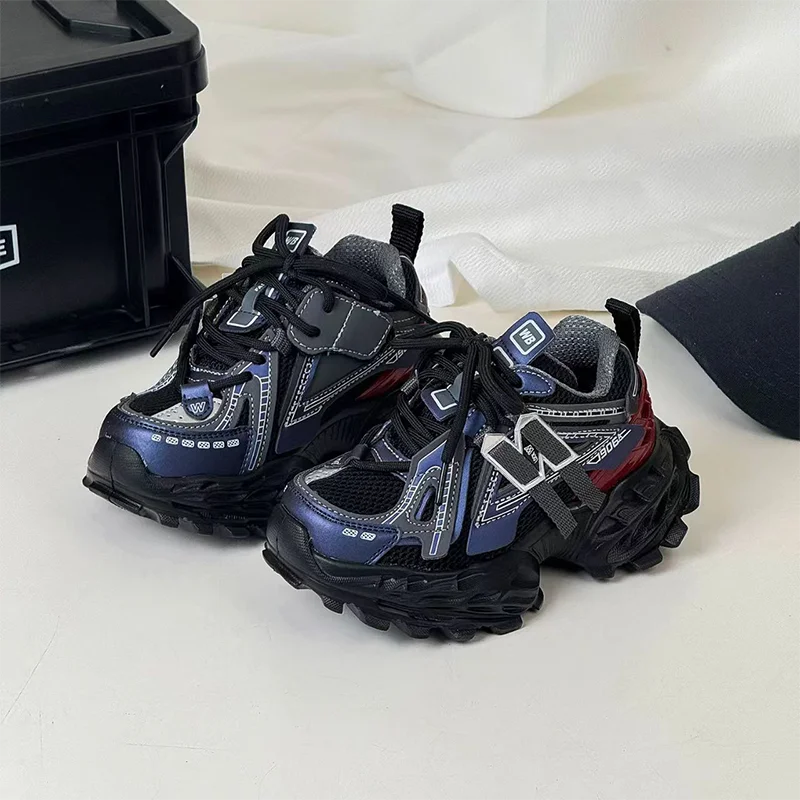 Thick-soled Children's Sports Shoes Autumn Leather Fashion Girl's Running Shoes Boys' Casual Shoes Lace-up Soft Sole Kids Shoes
