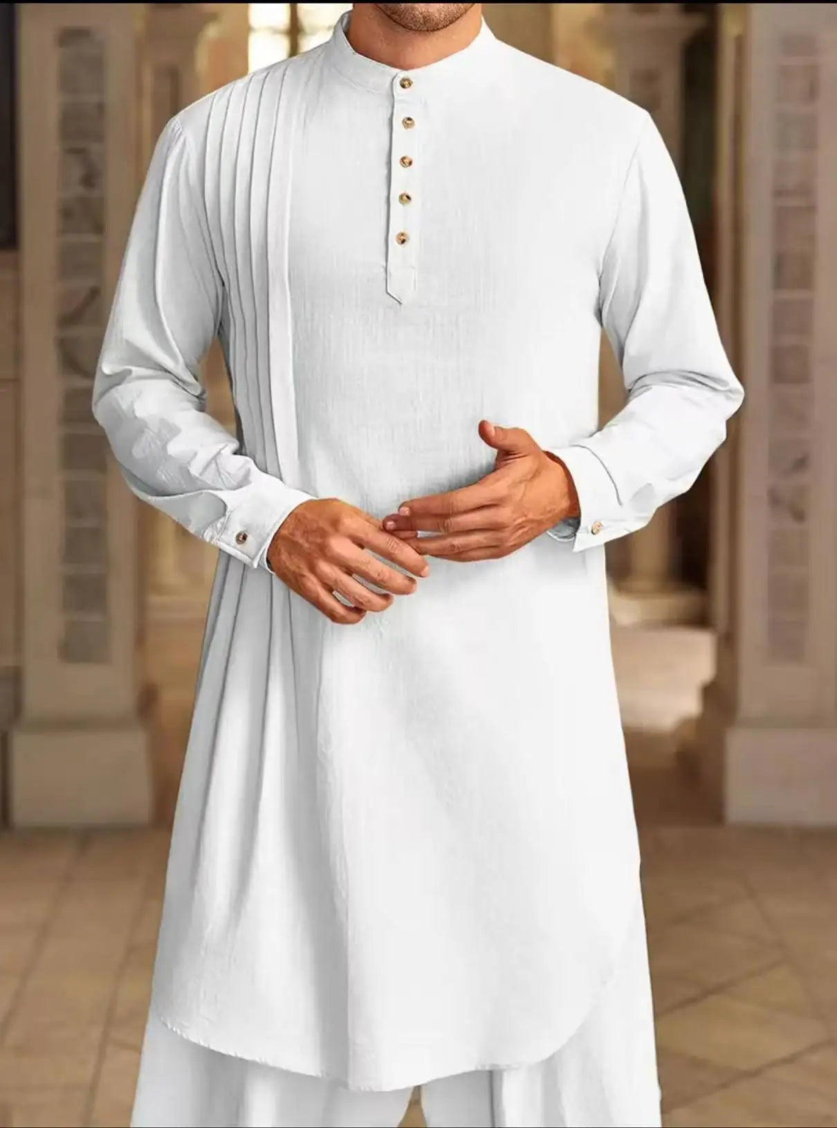2026 Summer New Muslim Middle East Arab Malaysia Mens Button Cotton Linen Shirt Muslim Robe Long Sleeve Traditional Tops