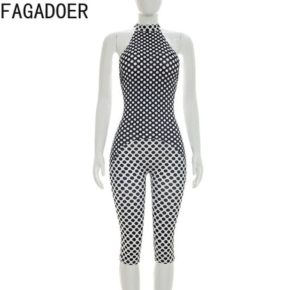 FAGADOER Color Patchwork Polka Dot Romper Retro Big Dot Bandage Halter Bodycon Jumpsuits Summer Streetwear Playsuits 2026 Trendy