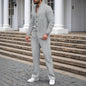 New autumn men's suit, waffle plain-colored long-sleevedshirt with pocket cardigan, stylish men's casual clothing long pants set