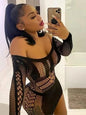 Bandage Mini Dress Hollow Out Sexy Slim Women Babydoll Dress Fashion Square Collar With Gloves Sexy Backless Dresses Nightclub