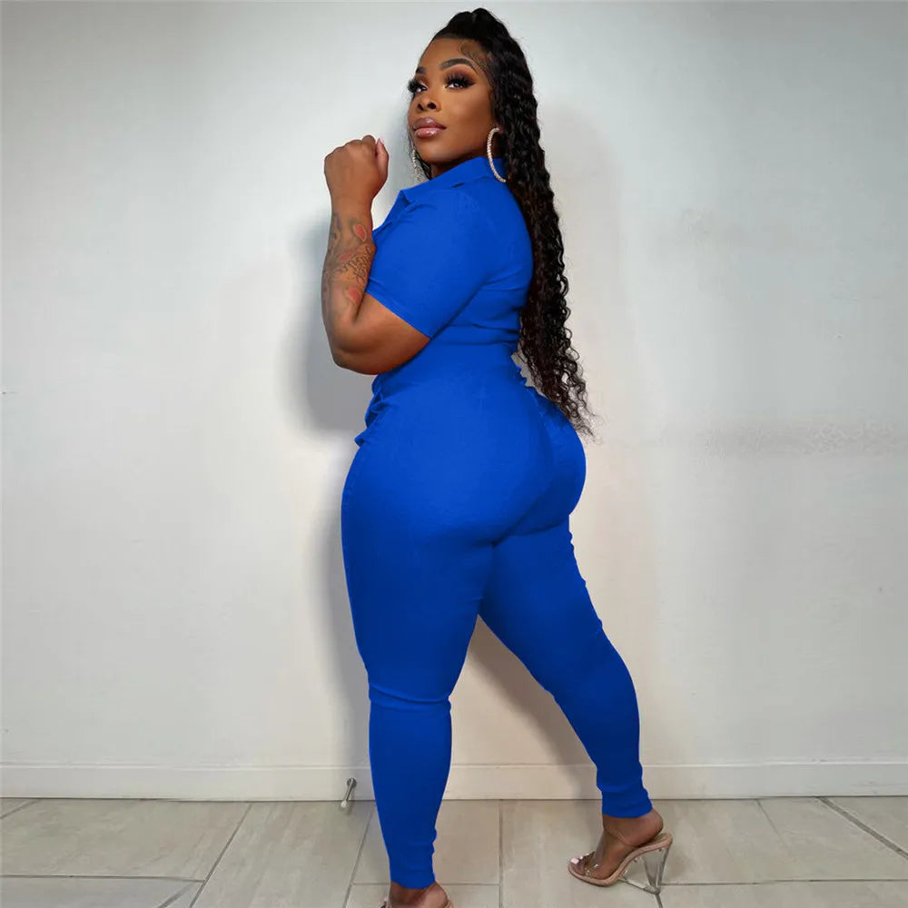 Wmstar Jumpsuit Women Summer Romper V Neck Zipper Short Sleeves Solid Pockets One Piece Outfits Bodysuit Wholesale Dropshipping