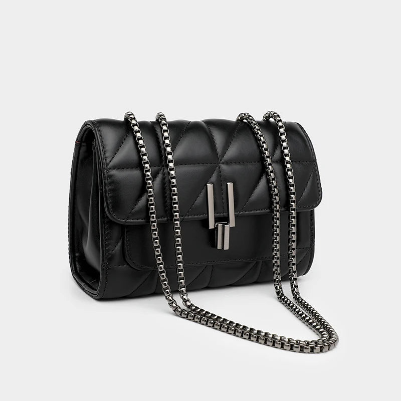Black Luxury Handbags And Purse Women PU Leather Messenger Shoulder Bag Plaid Female Crossbody Bag Tassel Quilted Brand