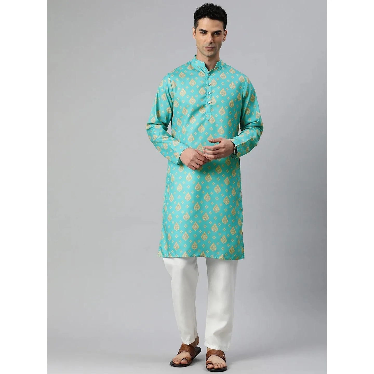 Vardha Regular Fit Kurta Mandarin Collar Long Suitable All Occasions Such Wedding Hari Raya Aidilfitri Prayer Wear Man