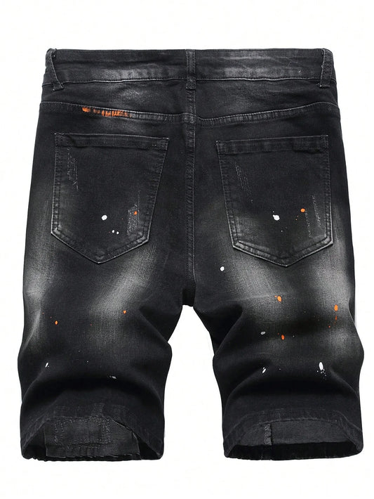 Short Denim Tricoté à Pois LVCCCI'S – Haute Élasticité, Style Casual & Détails Déchirés