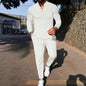 Men's Waffle Check Stand-Up Collar Semi-Casual Business Suit Button-Down Top with Comfortable Trousers have 1/2pieces