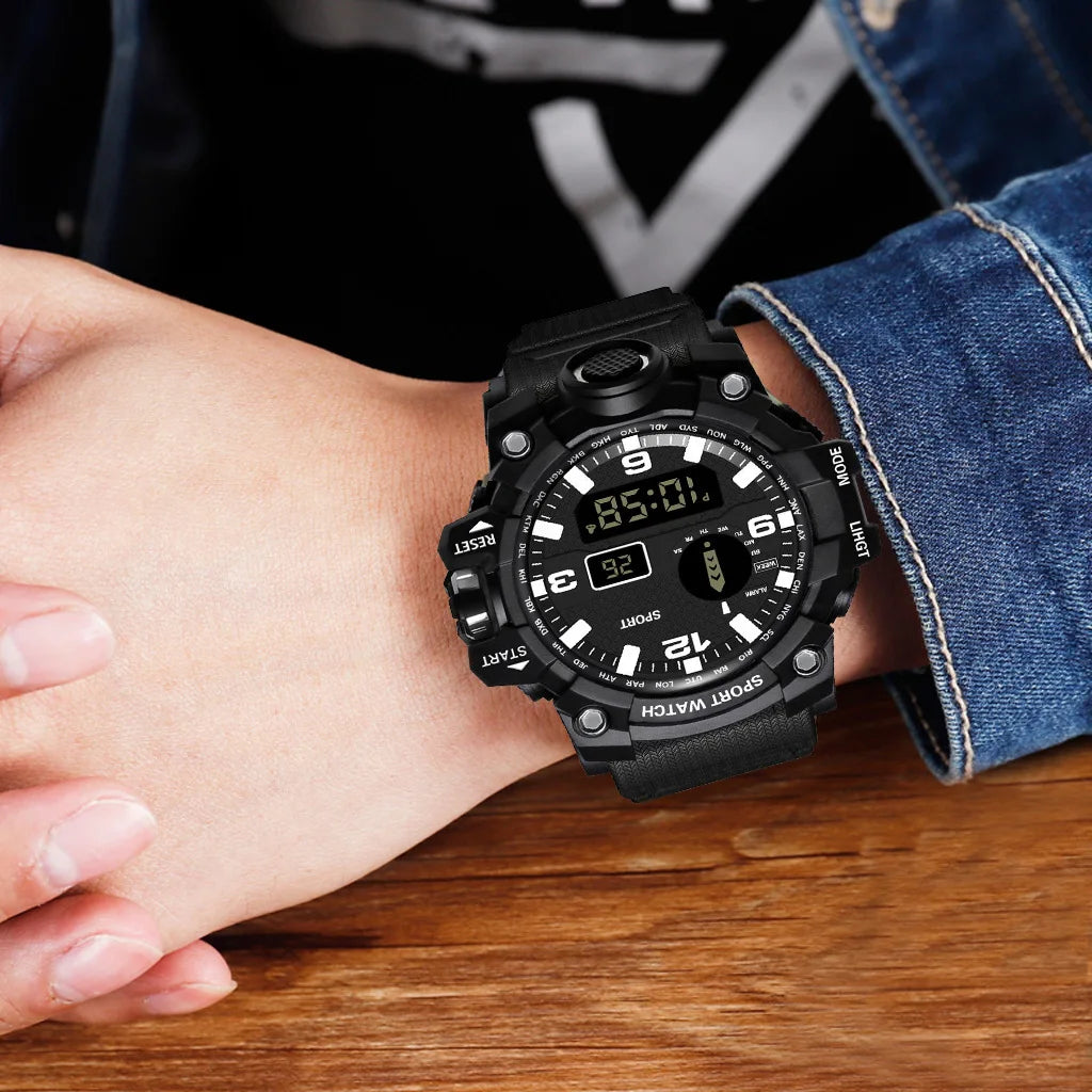 Fashion Men's Watch Sports Electronic Wristwatch Large dial Multifunctional Waterproof Luminous Alarm Kids Male's Military Watch
