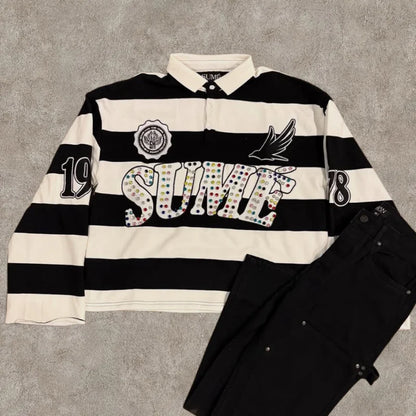 Polo Rugby Rétro Y2K BiggOrange – Style Hip-Hop, Broderies &amp; Coupe Boxy