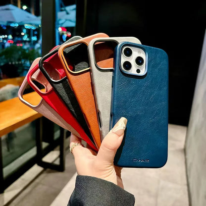 Magnetic Leather Texture for MagSafe Phone Case for IPhone 17 16pro Max 15 14 Pro 13 Wireless Charging Alloy Lens Bumper Cover