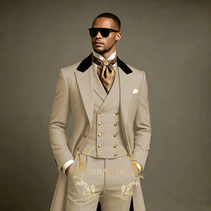 Costume de Mariage Formel – Coupe Droite, Veste Longue Toutes Saisons (Mélange Coton, Polyester &amp; Viscose)