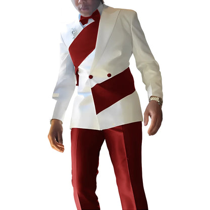 Elegant Men's Suit 2-piece Wedding Tuxedo Groom Slim Fit Suit Colorblock Jacket Pants XS-5XL For Men Blazer