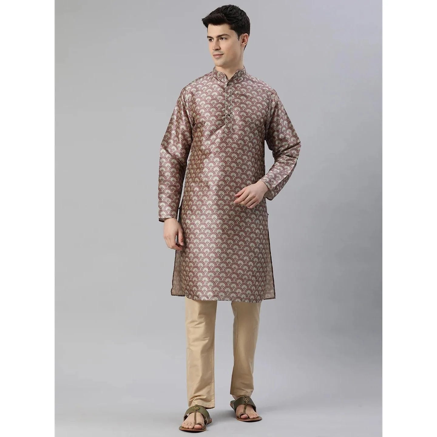 Vardha Regular Fit Kurta Mandarin Collar Long Suitable All Occasions Such Wedding Hari Raya Aidilfitri Prayer Wear Man