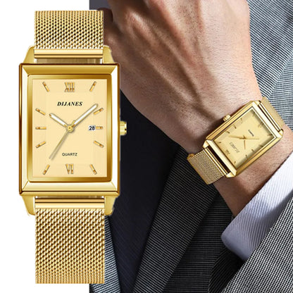 Top Brand Luxury Watches for Men Fashion Quartz Wristwatch Square Gold Stainless Steel Watch Band Business Clock Gold Watch