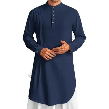 Q6PF Fashion Long Sleeve Men Thobe Ethnic Shirt Ramadans Gown Moroccan Robe