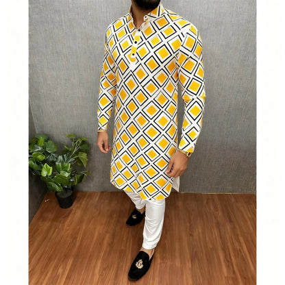 2026 Men's Clothing Ethnic Print Plus Size Tops Wedding Wear Classic Morocco Kaftan Herren Muslim Tenue Arabe Homme﻿