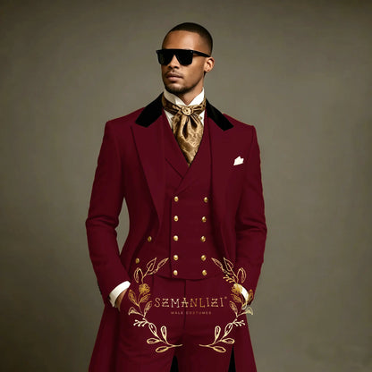 Costume de Mariage Formel – Coupe Droite, Veste Longue Toutes Saisons (Mélange Coton, Polyester &amp; Viscose)