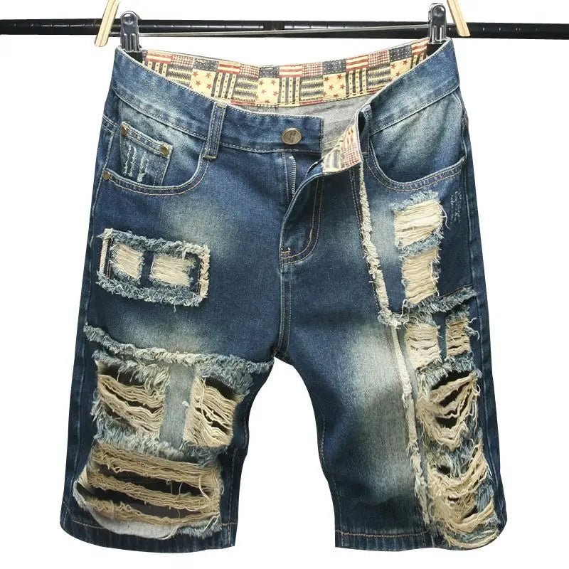 Short Denim Patchwork &amp; Déchiré Homme – Style Casual, Coupe Ajustée &amp; Lavage Souple