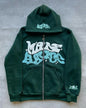 Men's Retro American Letter Zipper Printed Hooded Sweatshirt, Unisex Autumn and Winter Open Cardigan