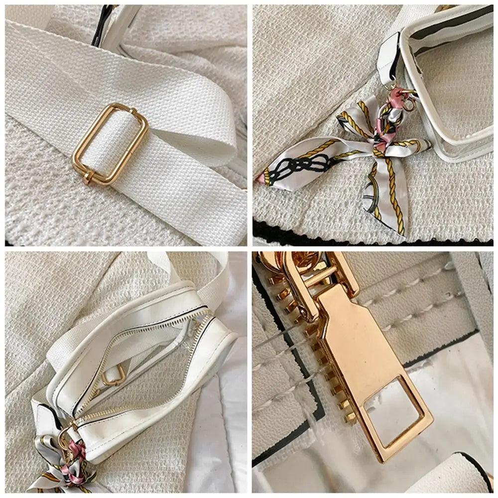 Fashion Shoulder Messenger Bag Transparent Crossbody Bag for Women Girls PVC Jelly Handbag (Excluding Ribbons)