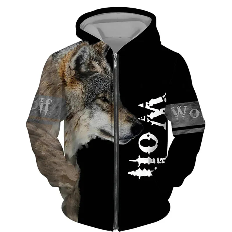 Animal Wolf 3D Print Hoodies Men Women Casual Fashion Streetwear Oversized Sweatshirts Zipper Hoodie Male Tracksuit Man Clothing