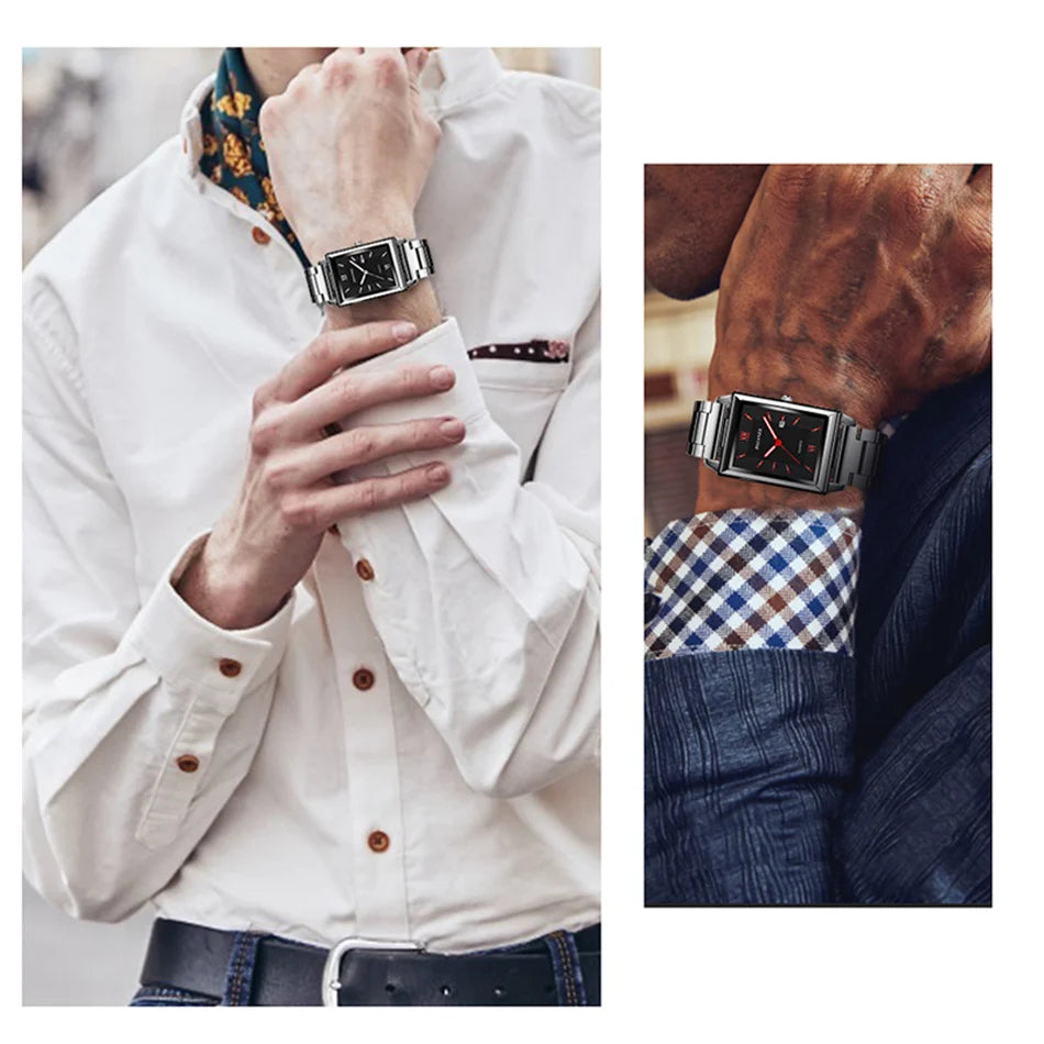 Top Brand Luxury Watches for Men Fashion Quartz Wristwatch Square Gold Stainless Steel Watch Band Business Clock Gold Watch