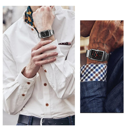 Top Brand Luxury Watches for Men Fashion Quartz Wristwatch Square Gold Stainless Steel Watch Band Business Clock Gold Watch