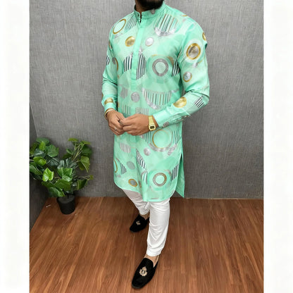 2026 Men's Clothing Ethnic Print Plus Size Tops Wedding Wear Classic Morocco Kaftan Herren Muslim Tenue Arabe Homme﻿