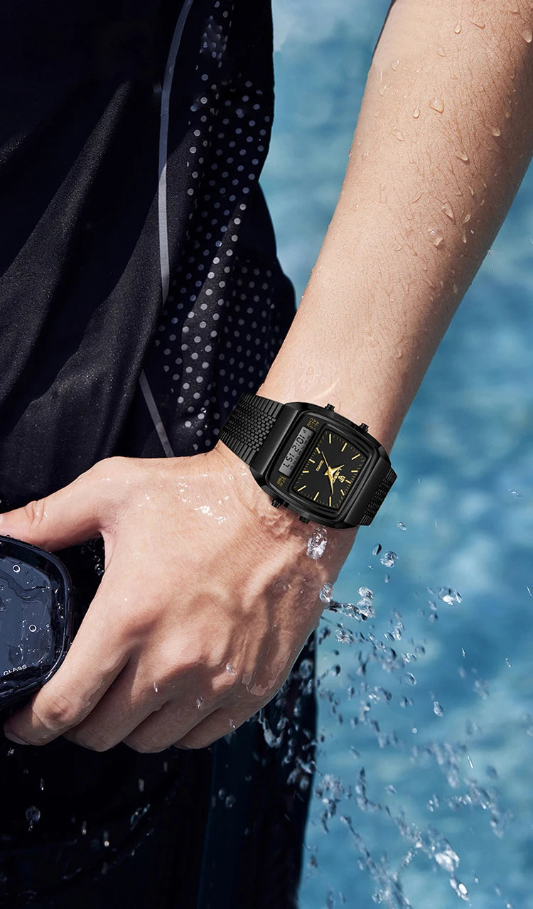 LIEBIG Luxury Dual Display Time Quartz Watches For Men Women Fashion Outdoor Sports Week Waterproof Digital Wristwatches Relojes