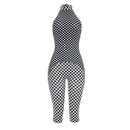 FAGADOER Color Patchwork Polka Dot Romper Retro Big Dot Bandage Halter Bodycon Jumpsuits Summer Streetwear Playsuits 2026 Trendy