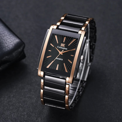 Fashion Rectangle Men Business Watches Luxury Stainless Steel Strap Quartz Wristwatch For Mens Clock Reloj Hombre（Without Box）