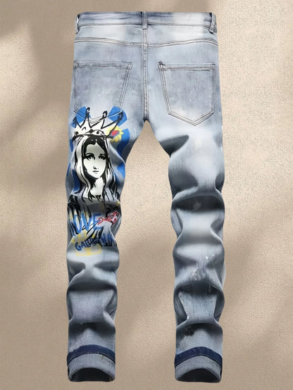 Jean Slim High Street KING JEANS – Motif Abstrait, Appliques &amp; Confort Stretch
