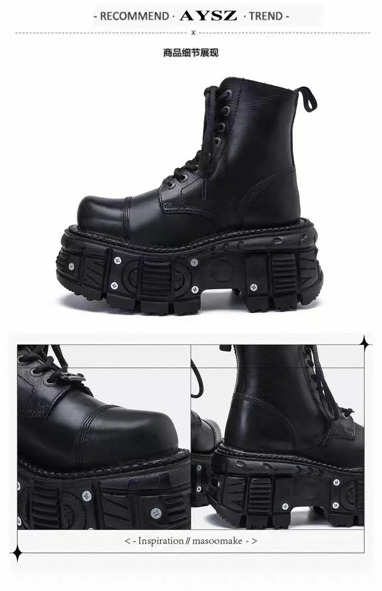 Leather Heightened 10cm Thick-soled Men's High-top British Style 2025 New Trendy Men's Boots