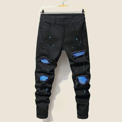 Jean Slim Straight Patchwork LVCCCI'S – Style Chic, Haute Élasticité &amp; Denim Épais