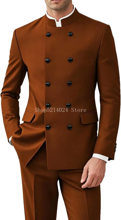 Men 2 Pieces  Suit   Suits for Men Gold Button Jacket Pant Set Traditional Wedding