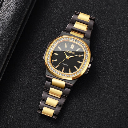 Luxury Rhinestone Men Business Watches Fashion Square Dial Steel Band Male's Quartz Wristwatch Reloj Hombre（Without Box）