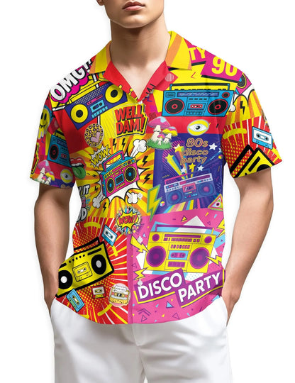 Back To The 90s Hawaiian Shirt Men Women Youth, Retro Neon 80s Cassette Sneaker Aloha Shirt Vintage Party Shirt Button Up