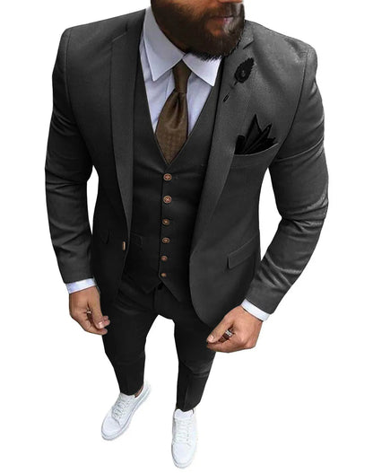 New Pink Men's 3 Pieces Suit Formal Business Notch Lapel Slim Fit Tuxedos Best Man Blazer For Wedding(Blazer+Vest+Pants)