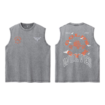 Darc Wolves Sport Vintage Washed Vest Tees Gym Bodybuilding Fitness Sleeveless T Shirts Basketball Workout Darcs Tank Tops